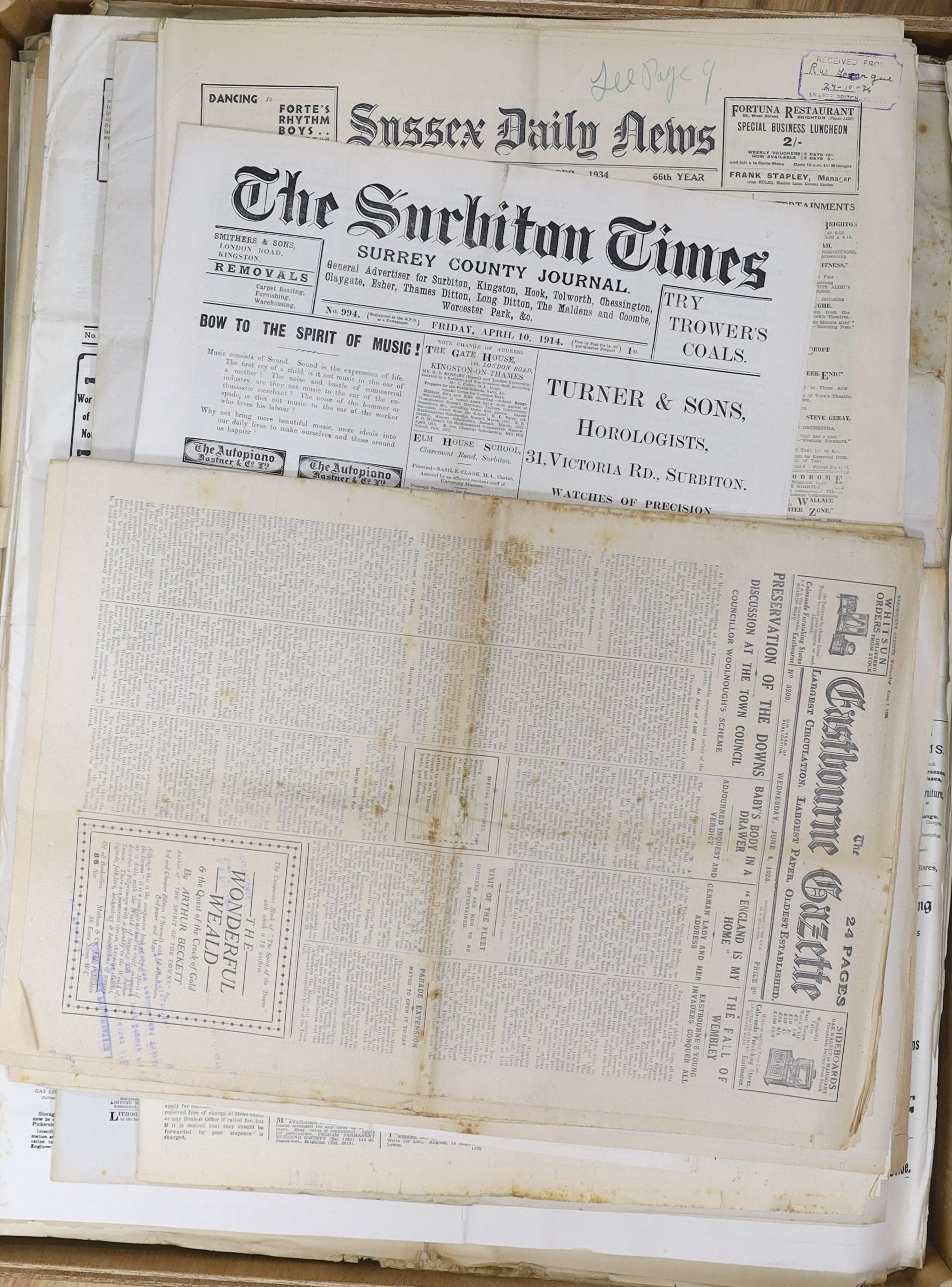 A large quantity of Victorian and later newspapers including the Eastbourne Gazette